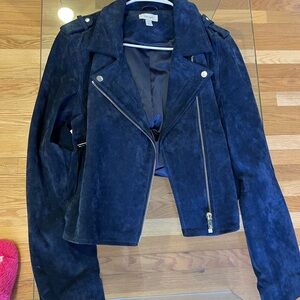 On 34th Women's Blue Suede Leather Jacket Medium Macy’s NEW originally $275